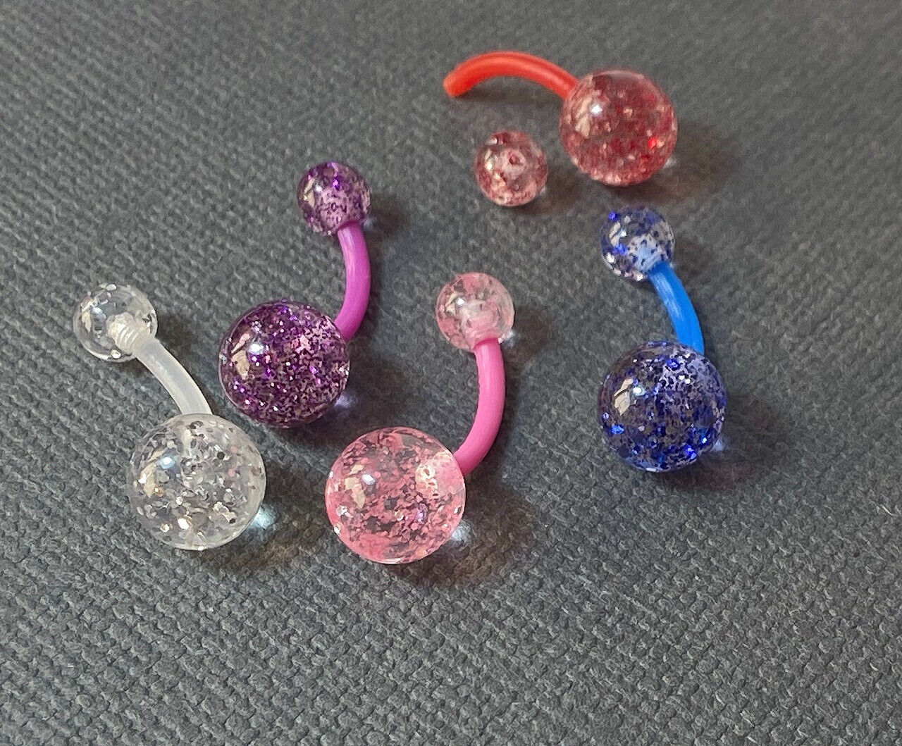 5pc Value Pack Bioflex Ultra Glitter Belly Rings 14g Navel Naval Body Jewelry