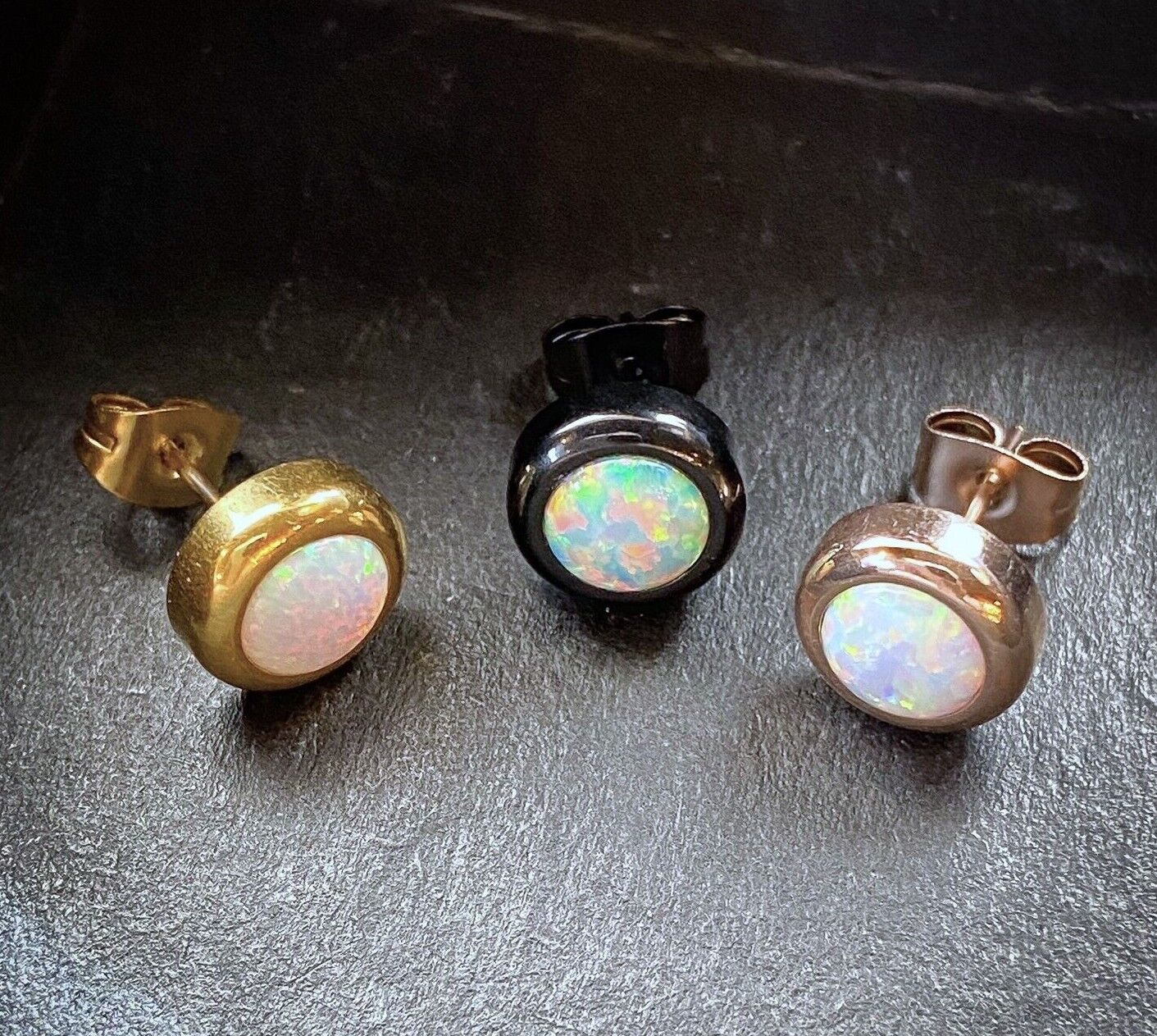 PAIR Large 6mm White Opal in 9mm Bezel Setting 316L Surgical Steel Earrings