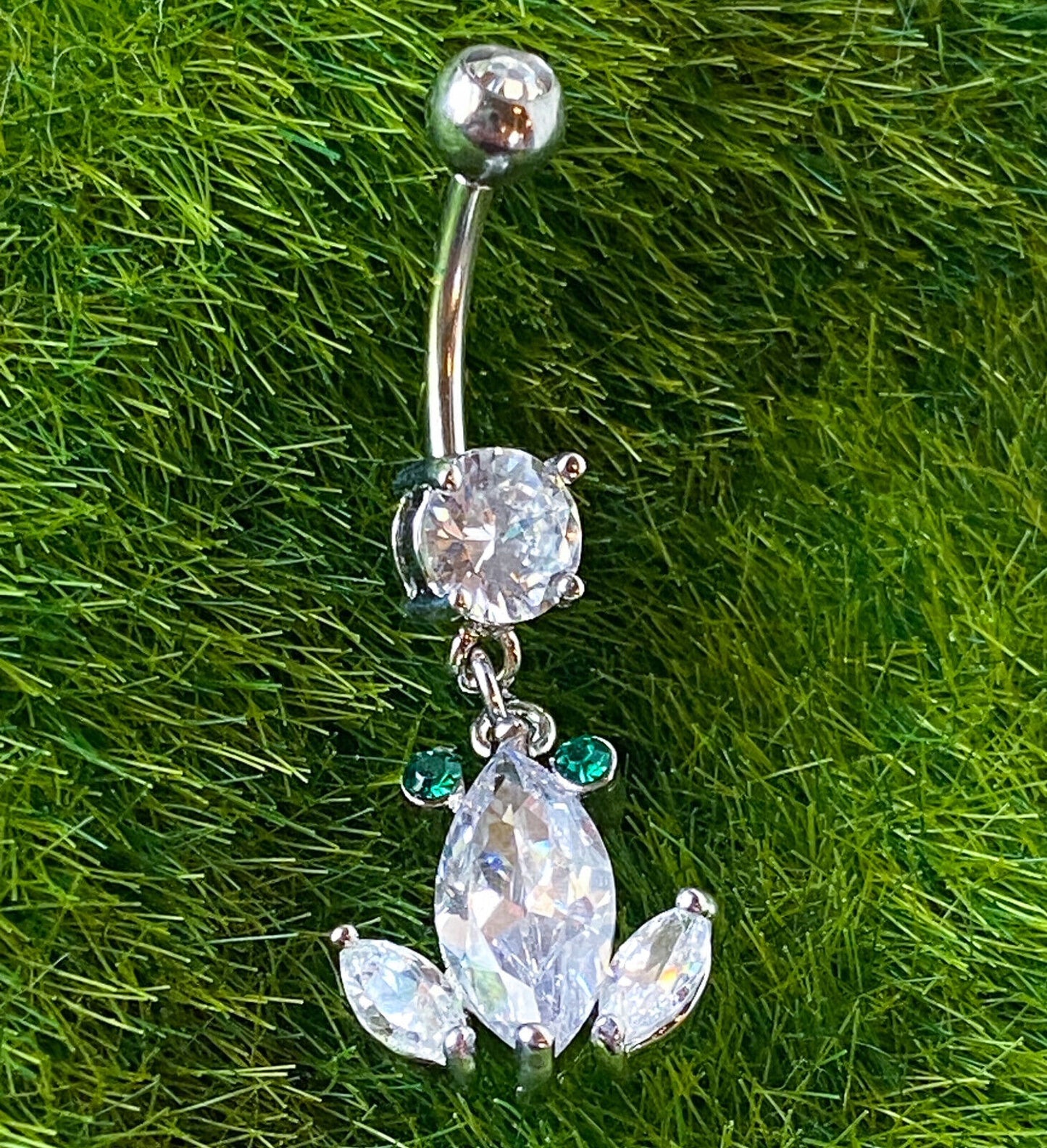 Crystal Gem Frog Dangle Belly Ring Pierced Navel 14g 316L Surgical Steel