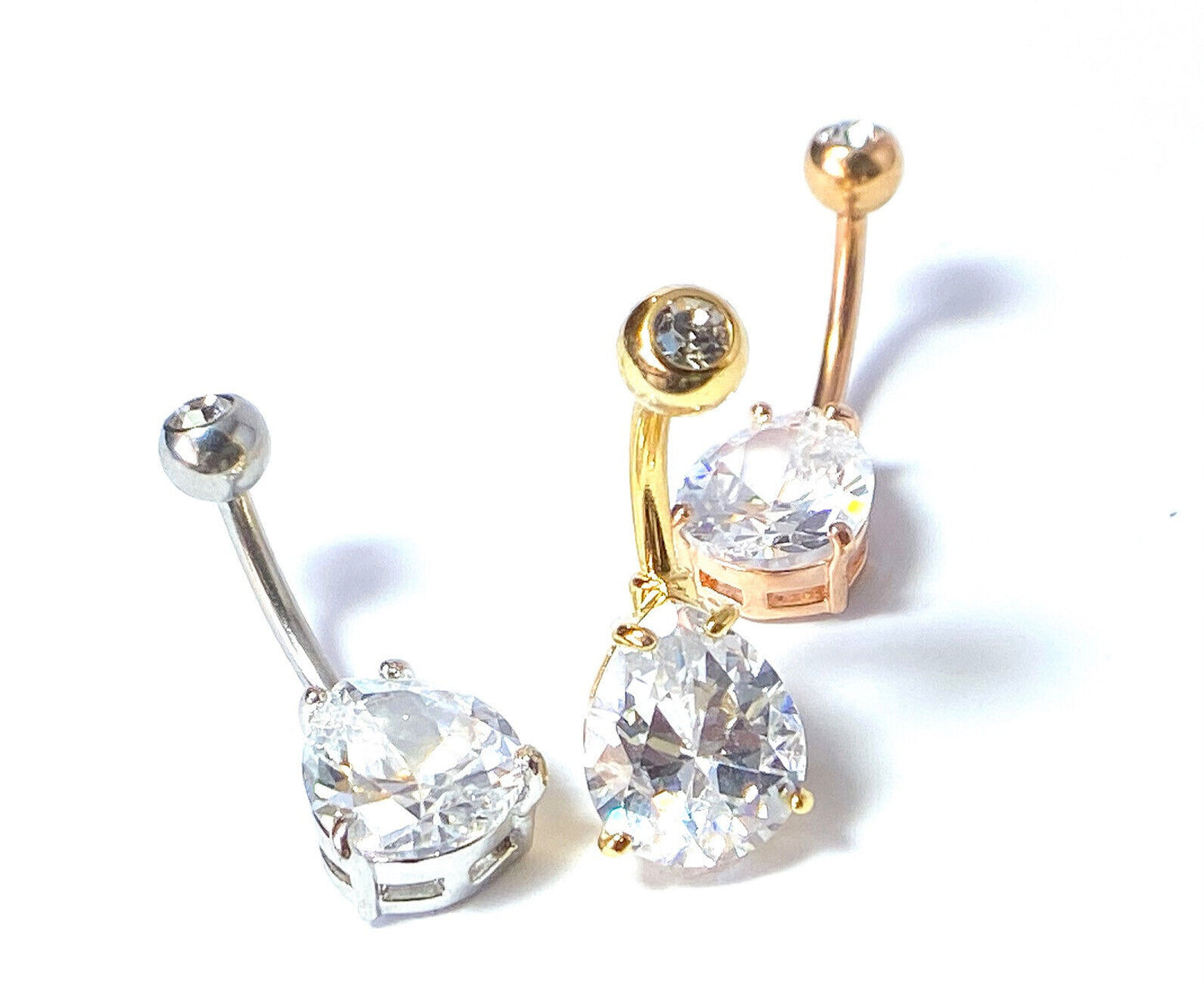 3pc Value Pack Tear Drop Prong Set CZ Gem Gold Plated Belly Rings Navel Naval