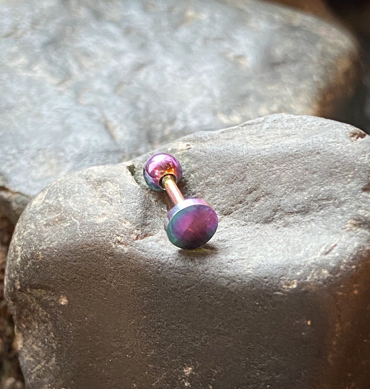 1pc Flat Circle Top Helix Tragus Cartilage Bar Stud Earring 316L Surgical Steel (Color: Multi-Color)