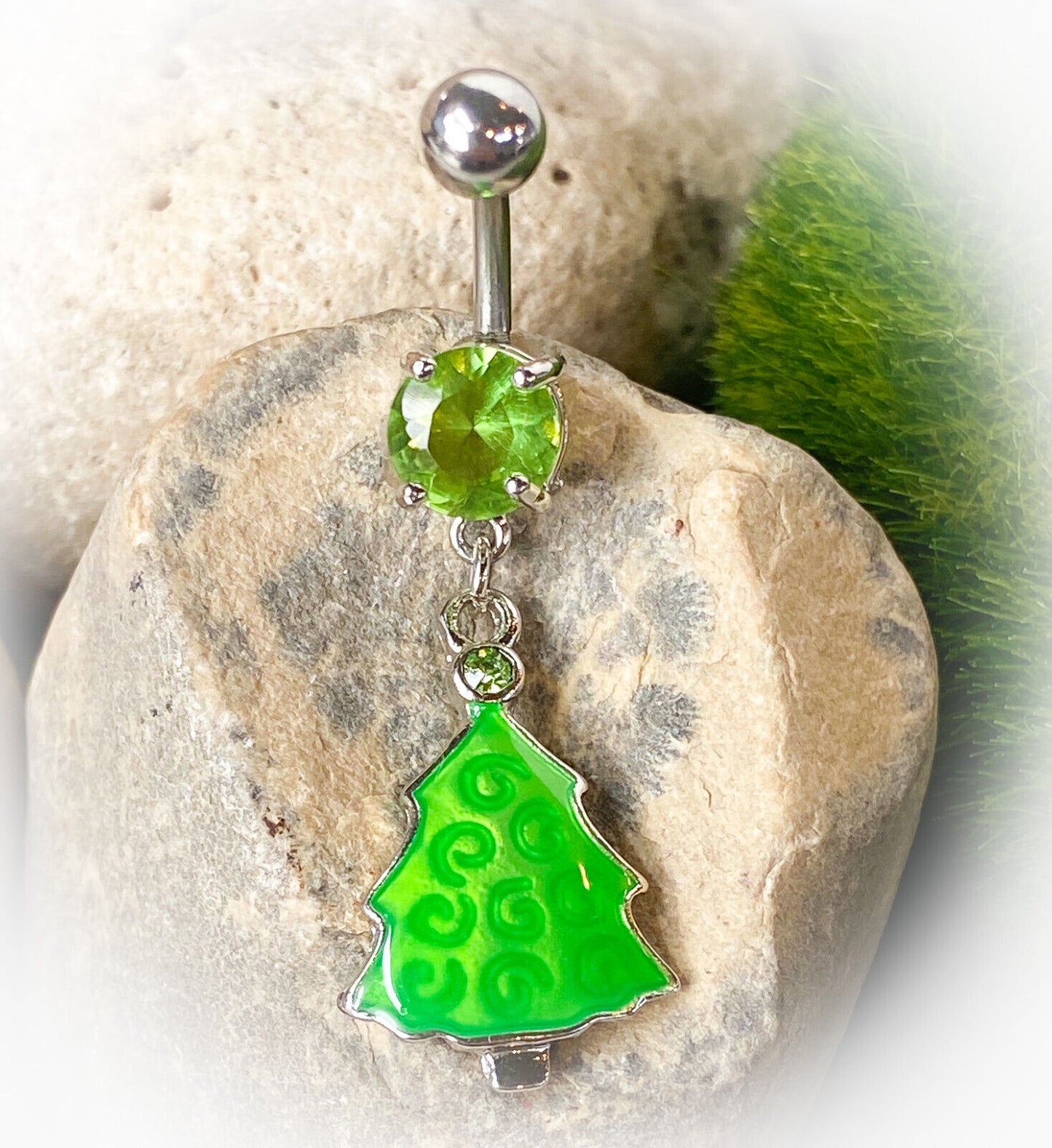 Green Christmas Tree Gem Belly Ring Navel Piercing Pierced Naval