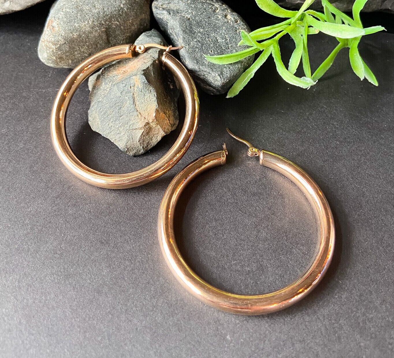 PAIR Thick Hollow Hoop Earrings 316L Stainless Steel 20g (Color: Rose Gold)