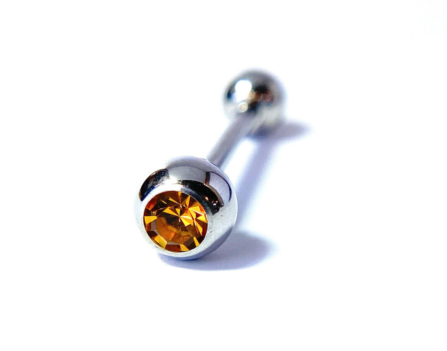 1pc Press-Fit Gem 316L Surgical Steel Barbell Tongue Tounge Ring 14g 5/8" (16mm) (Color: Yellow)