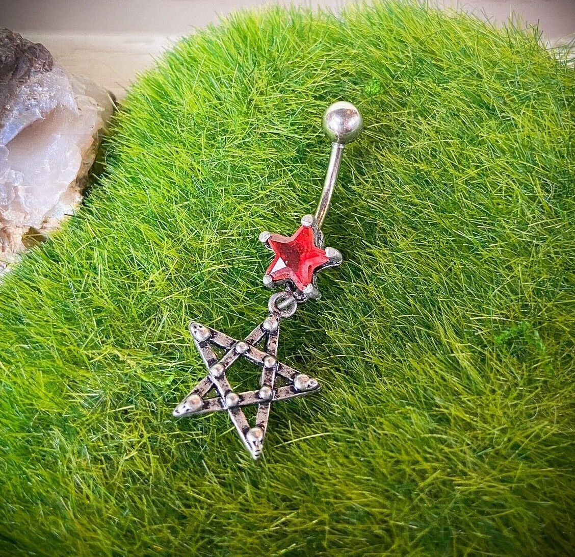 Gothic Star CZ Gem Dangle Belly Ring Navel Piercing Pierced Naval Body Jewelry