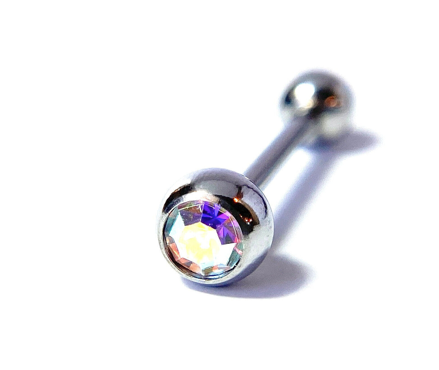 1pc Press-Fit Gem 316L Surgical Steel Barbell Tongue Tounge Ring 14g 5/8" (16mm) (Color: Aurora Borealis)