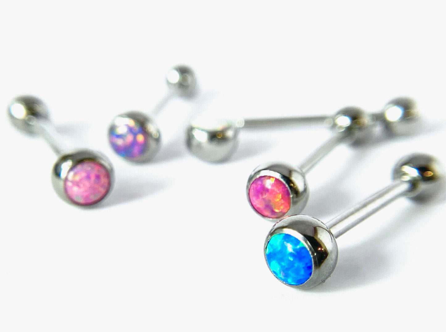 1pc Press-Fit Opal Ball 316L Surgical Steel Tongue Ring Barbell Body Jewelry