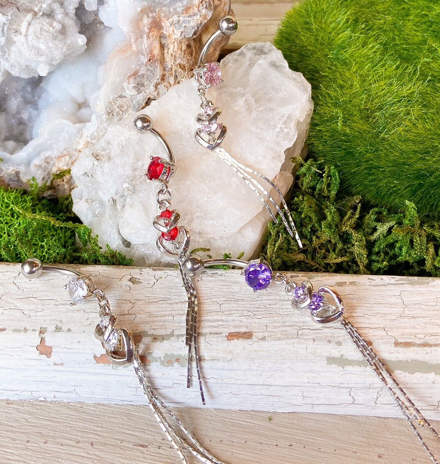 1pc Heart Chain CZ Gem Belly Ring Navel Piercing Pierced Naval Body Jewelry