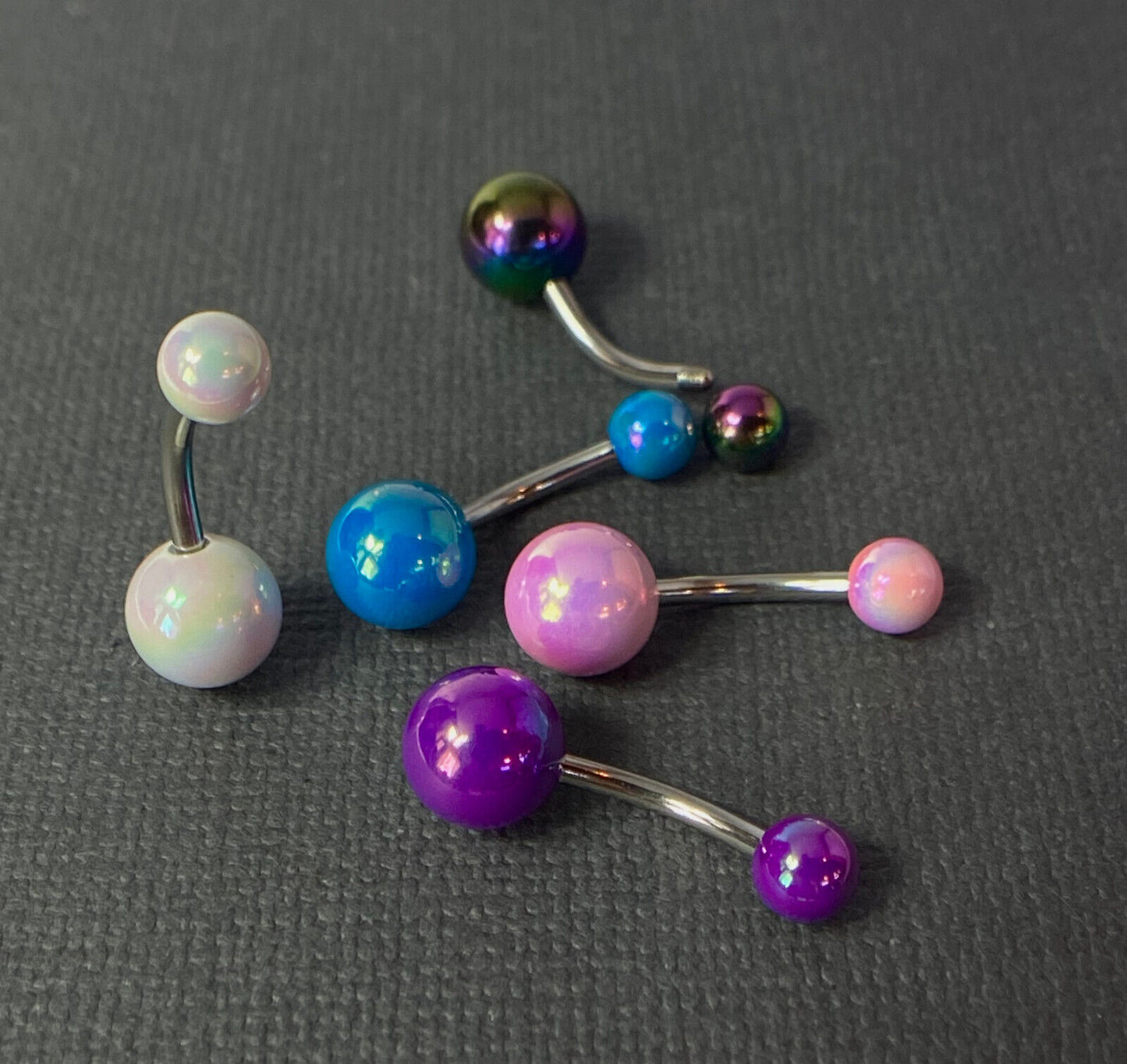 5pc Value Pack Metallic AB Coated Belly Rings 14g Navel Naval Body Jewelry
