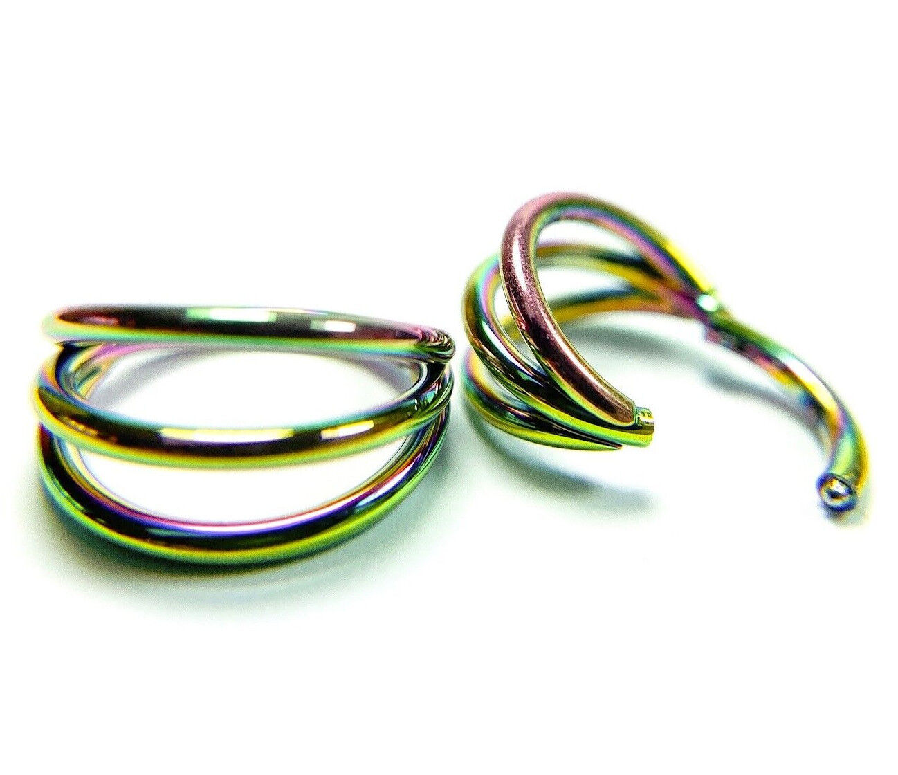 1pc Solid Titanium Triple Hoop Hinged Segment Ring Helix Cartilage Clicker (Color: Multicolor)