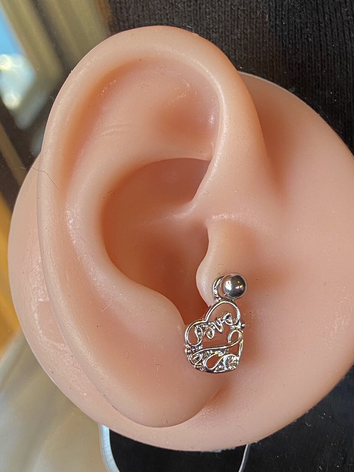 LOVE Heart Gem Dangle Surgical Steel Tragus Cartilage Stud Ring Piercing Jewelry