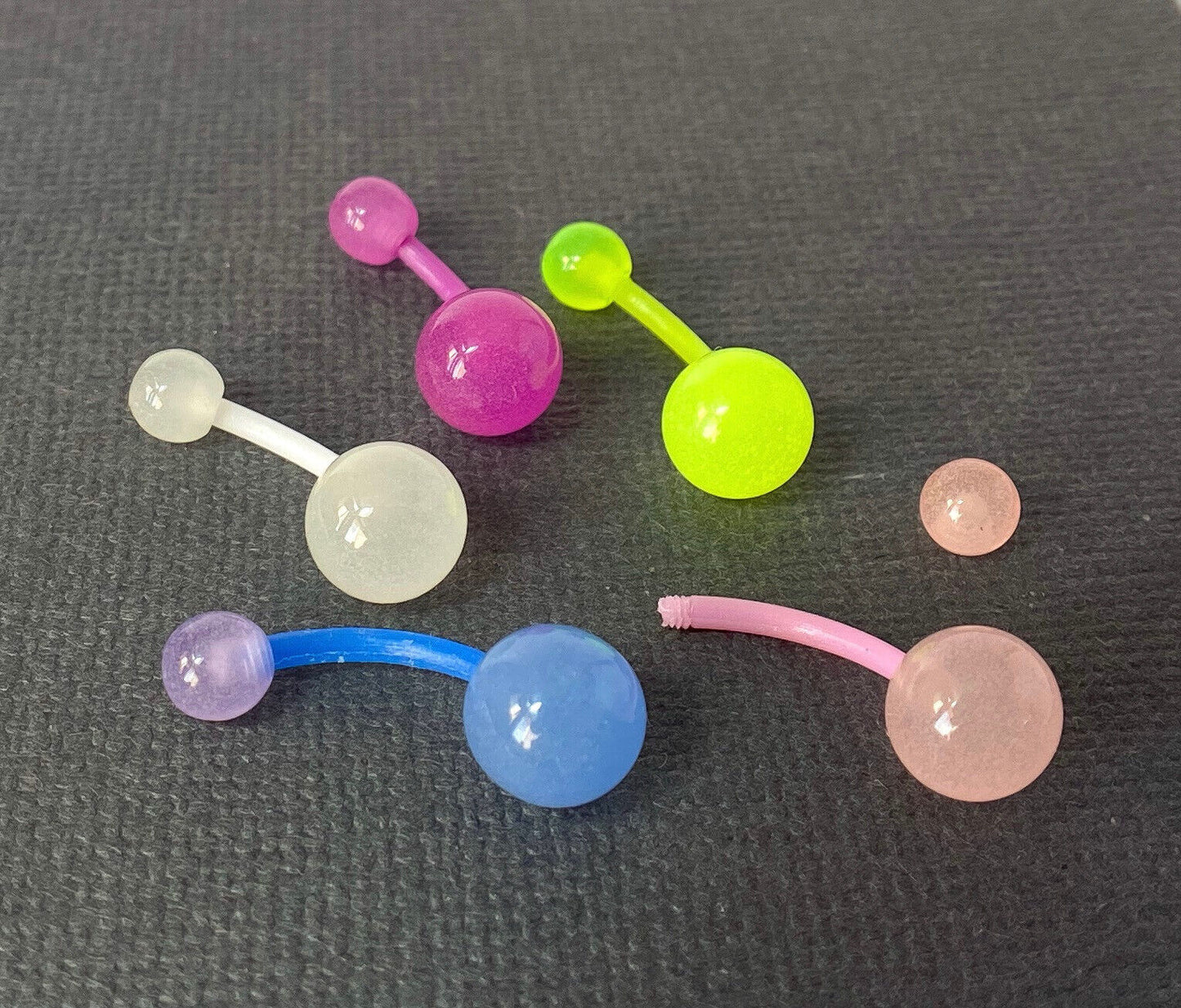 5pc Value Pack Bioflex Glow in the Dark Belly Rings 14g Navel Naval Body Jewelry