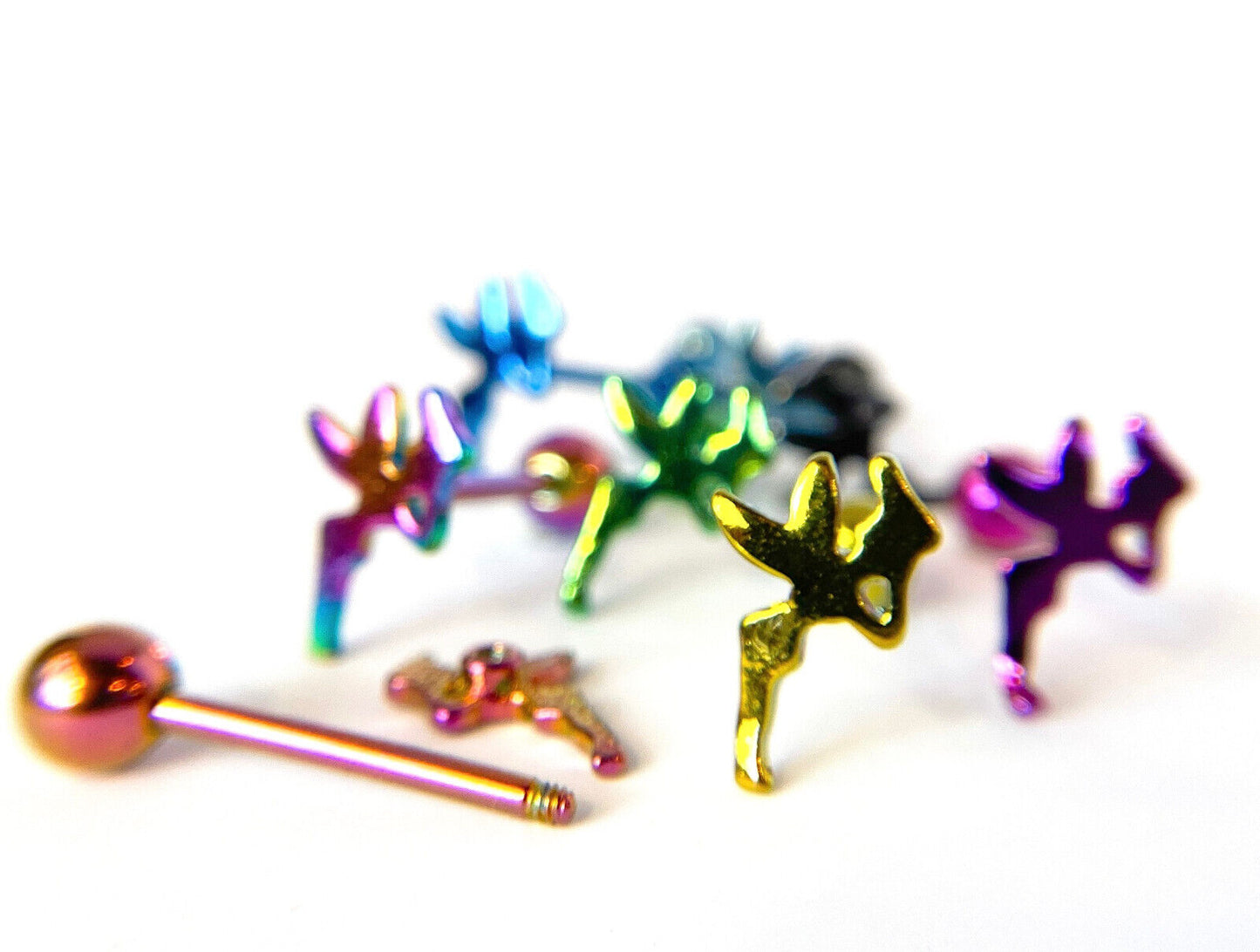 1pc Fairy Design Tongue Ring Titanium Anodized 14g Tounge Barbell Body Jewelry