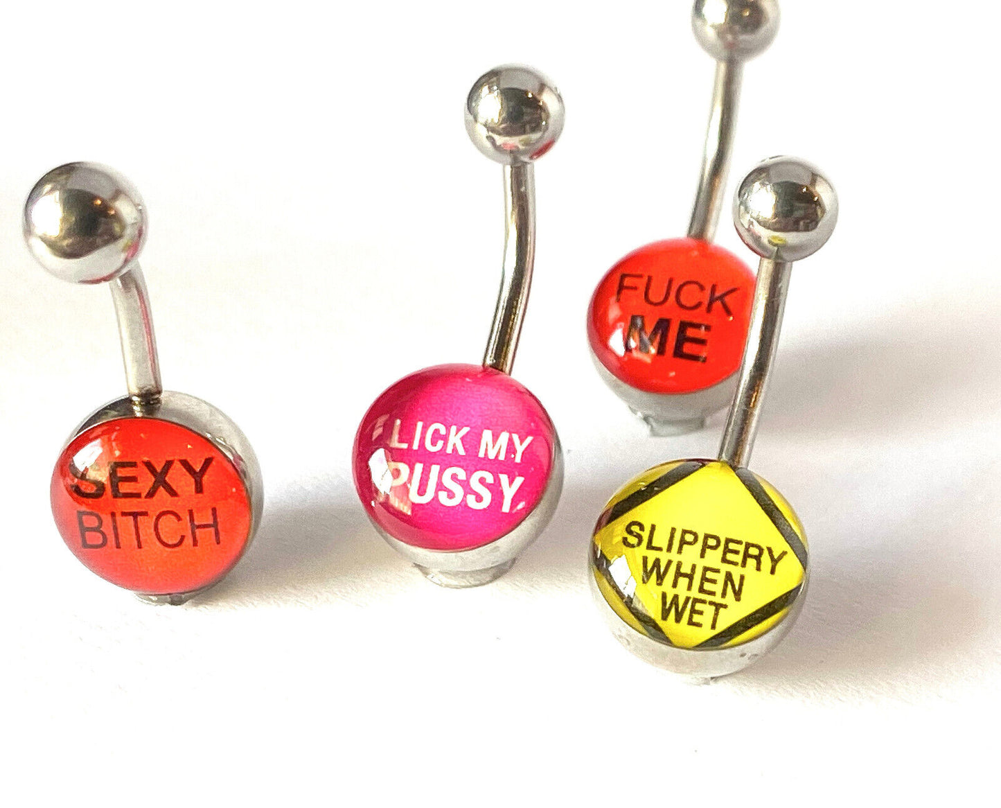4pc Value Pack Bad Words Logo Belly Rings 14g Navel Naval Body Jewelry