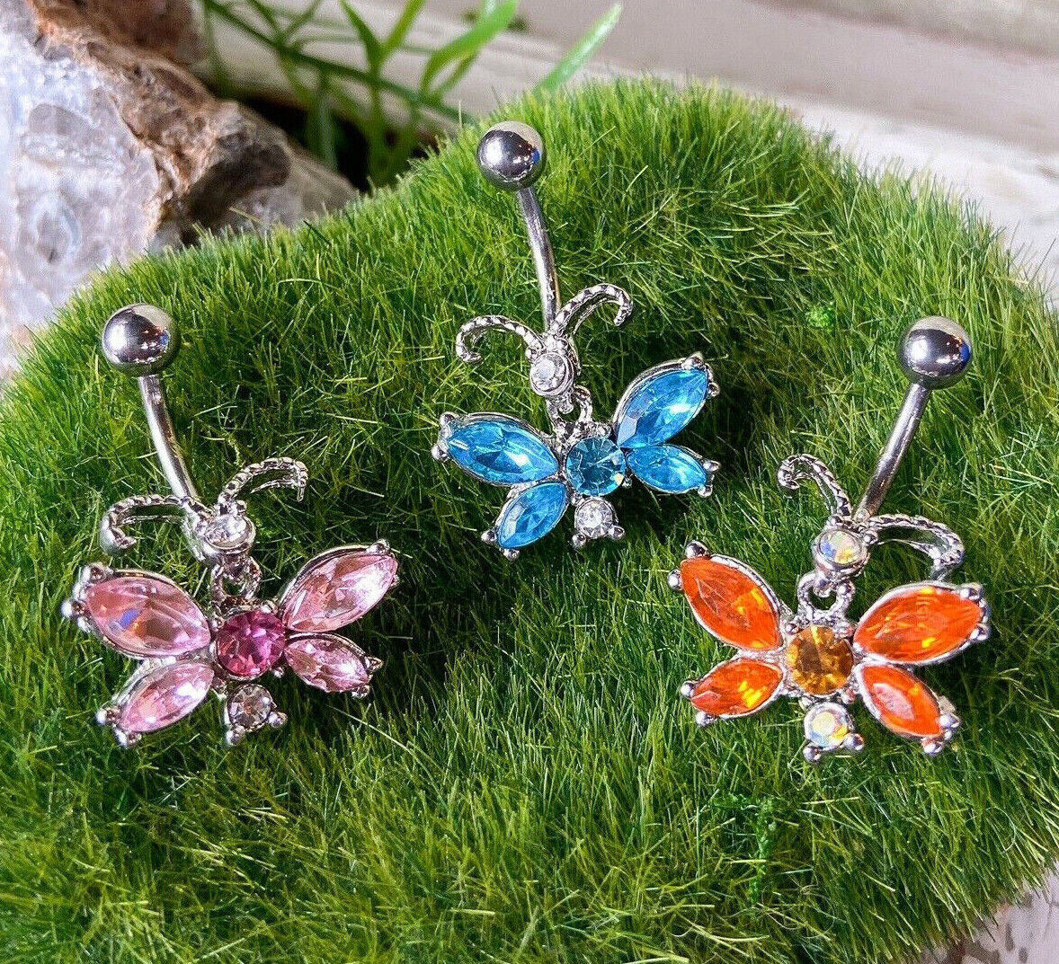 1pc Unique Butterfly CZ Gem Belly Ring Navel Piercing Pierced Naval Body Jewelry