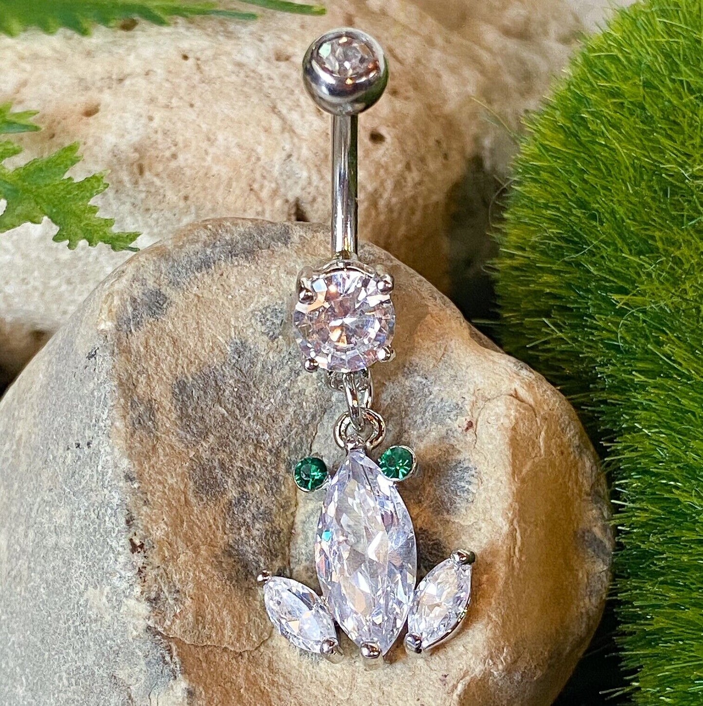 Crystal Gem Frog Dangle Belly Ring Pierced Navel 14g 316L Surgical Steel