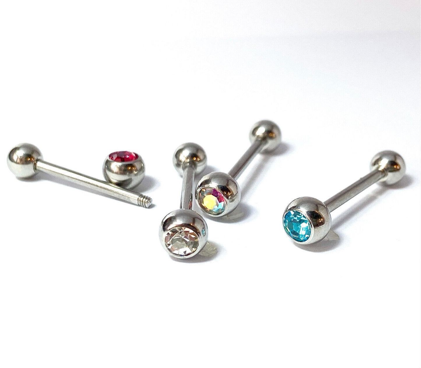 4pc Value Pack Gem Ball Steel Tongue Rings 14g Tounge Body Jewelry