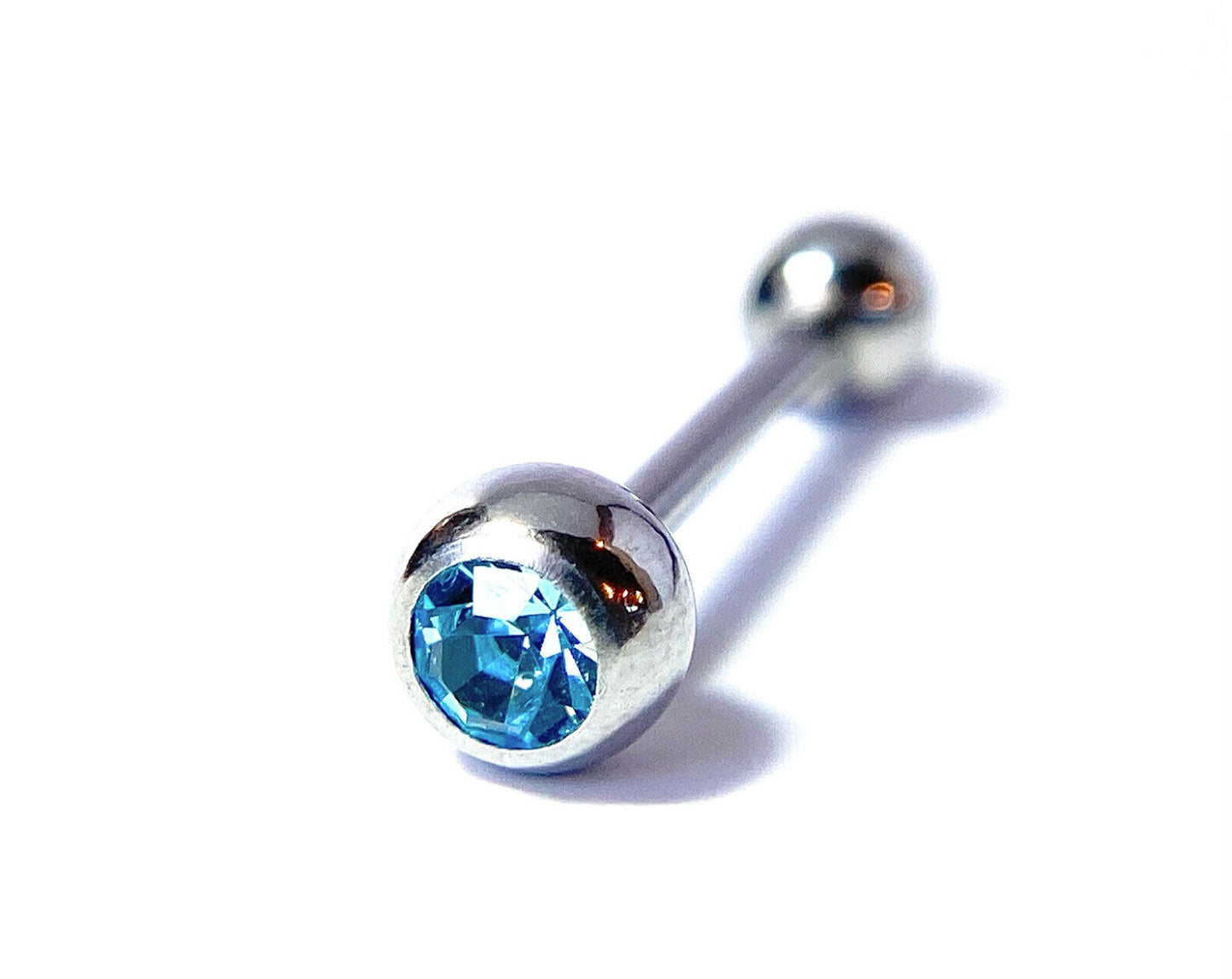 1pc Press-Fit Gem 316L Surgical Steel Barbell Tongue Tounge Ring 14g 5/8" (16mm) (Color: Aqua)