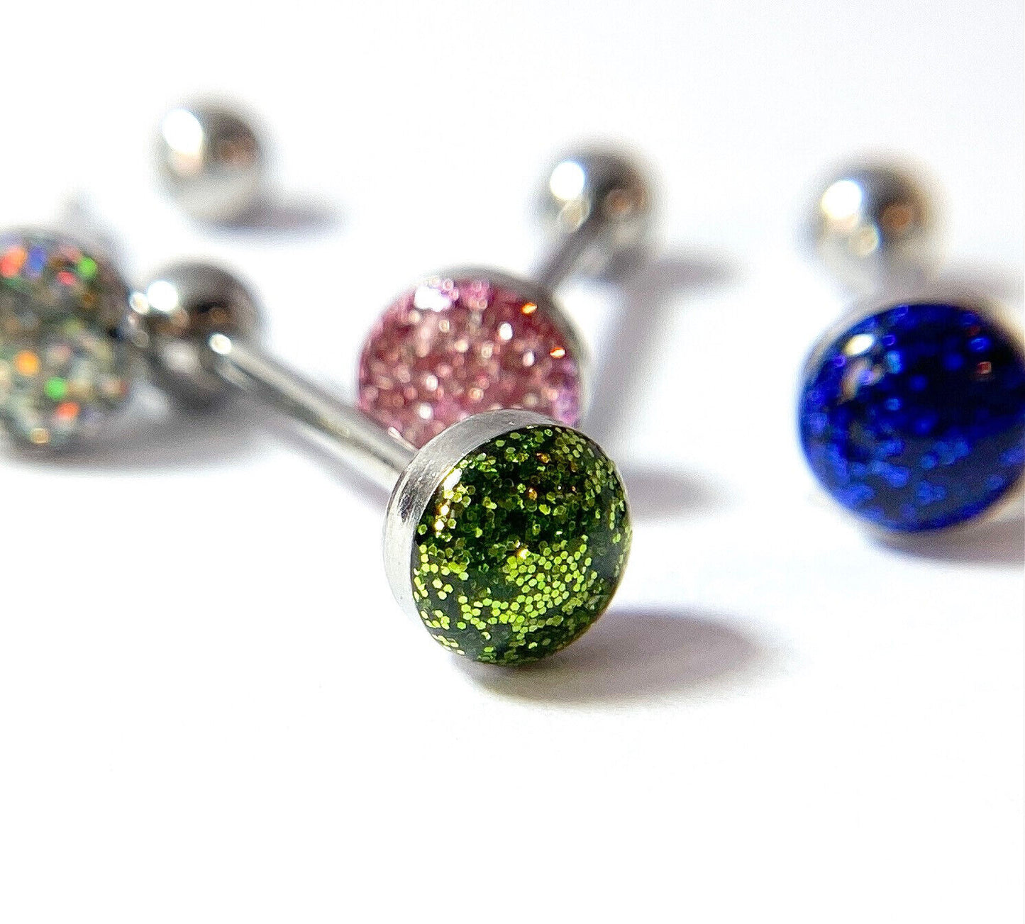 4pc Value Pack Glitter Ball Steel Tongue Rings 14g Tounge Body Jewelry