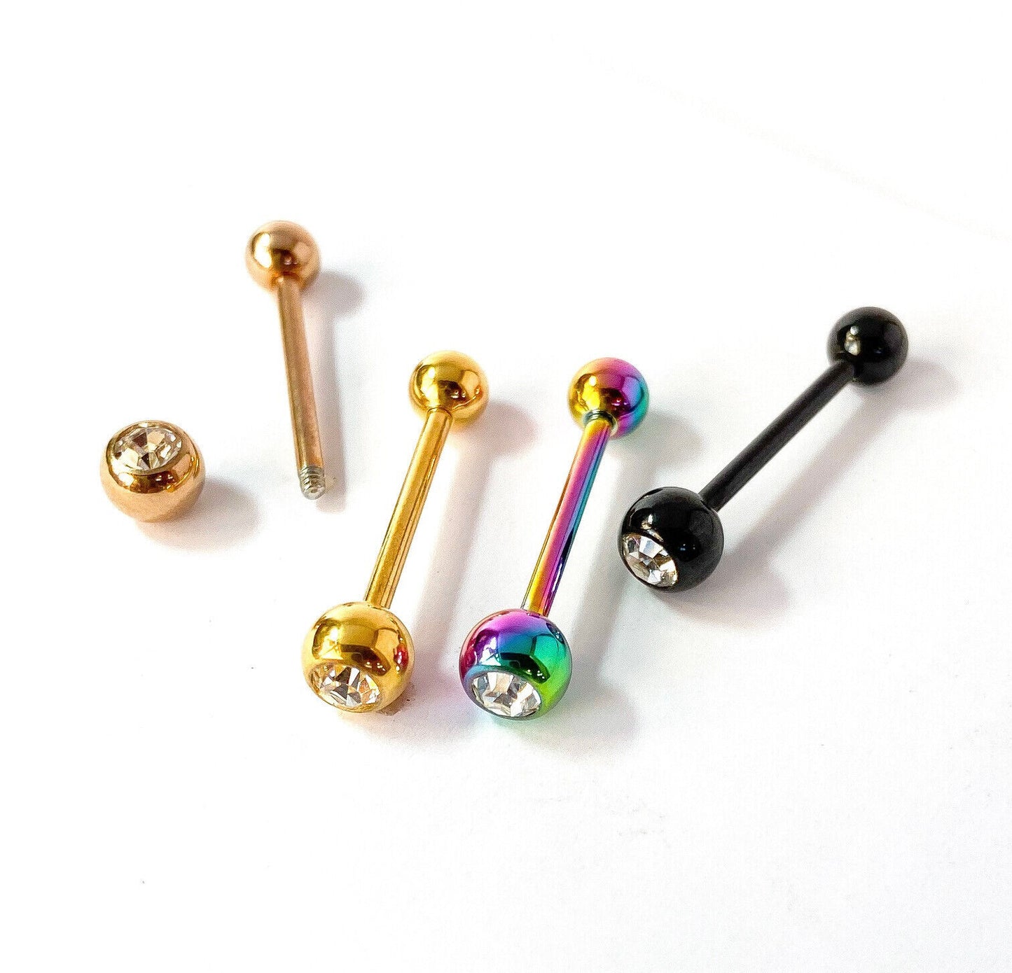 4pc Value Pack Ion Plated Gem Tongue Rings 14g Tounge Body Jewelry