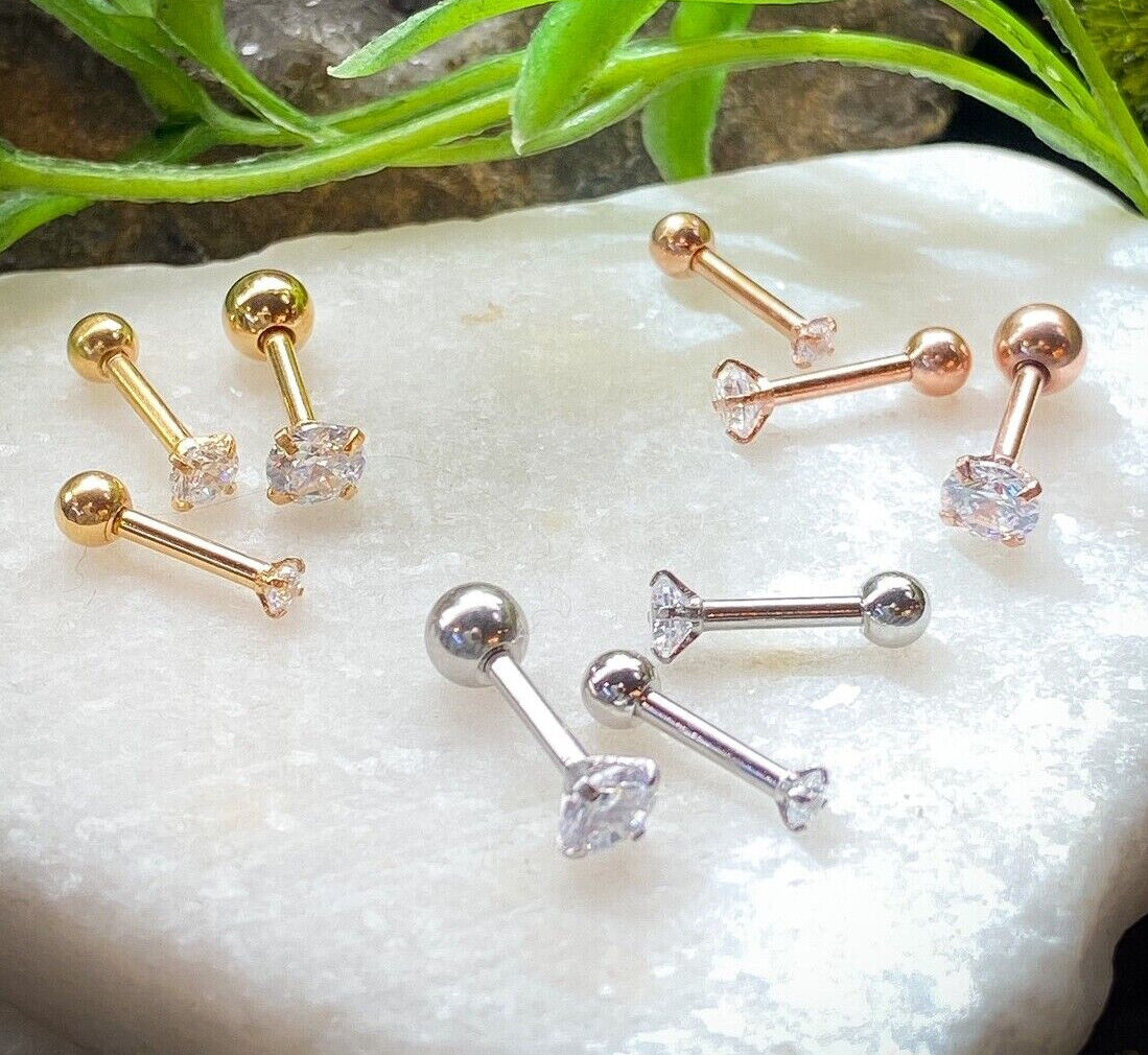 3pcs CZ Gem Tragus Rings Value Pack Cartilage Barbells Helix 16g Piercing