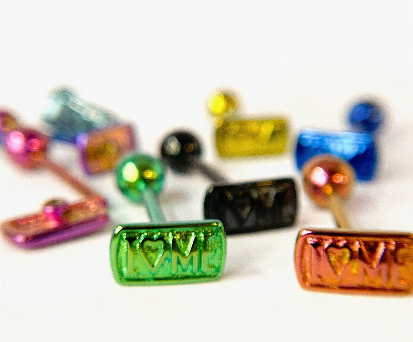 1pc I LOVE ME Design Tongue Ring Lady Bug Titanium Anodized 14g Tounge Barbell