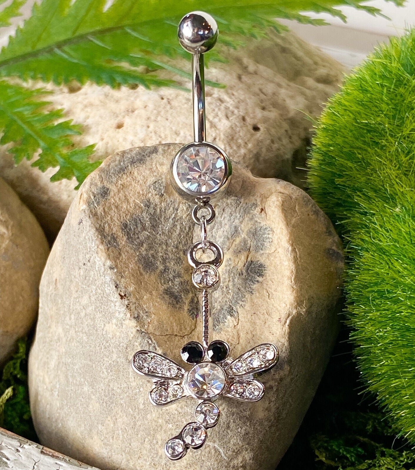Dragonfly Clear Gem Belly Ring Navel Naval Dangle (w895)