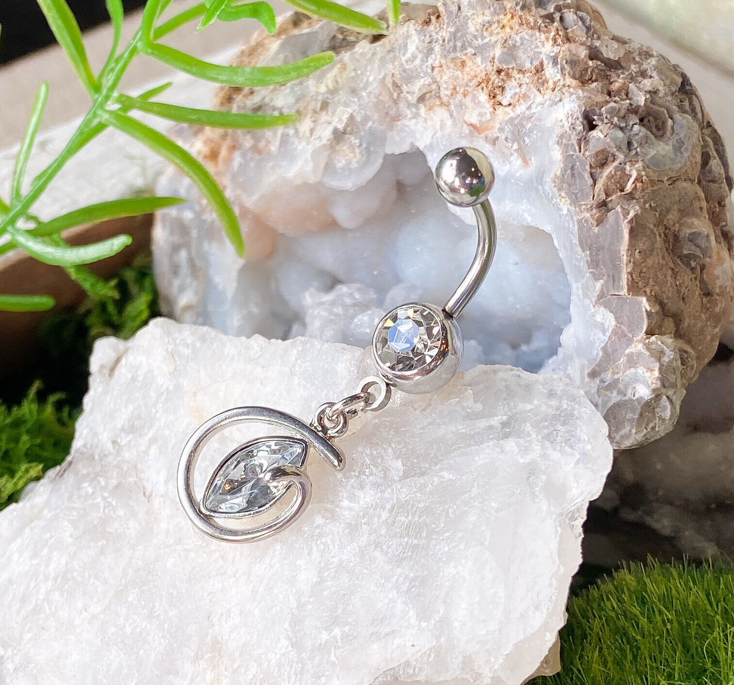 1pc Marquise CZ Gem Circle Dangle Belly Ring Navel Piercing Naval Jewelry