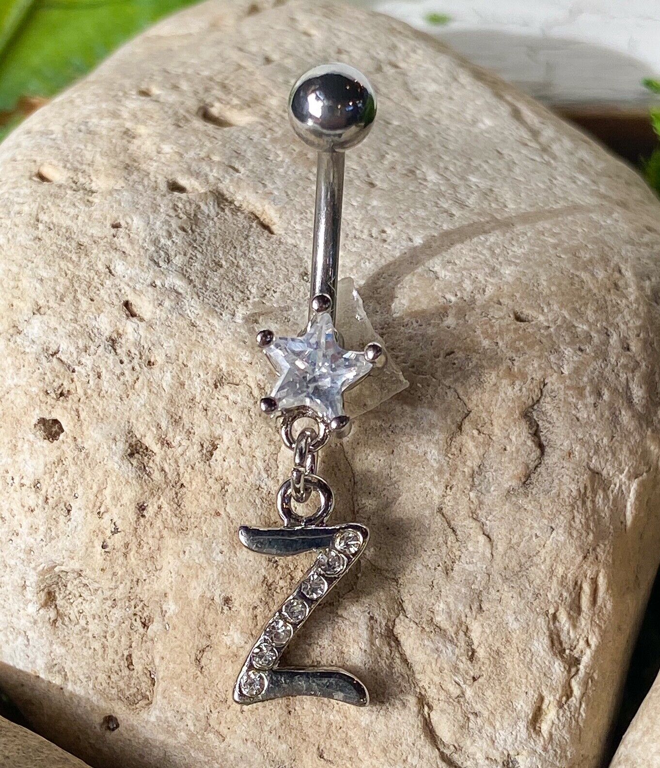 1pc Initial "Metro" Clear Gem Belly Ring Navel Pierced Naval Piercing Letter (Initial: Z)