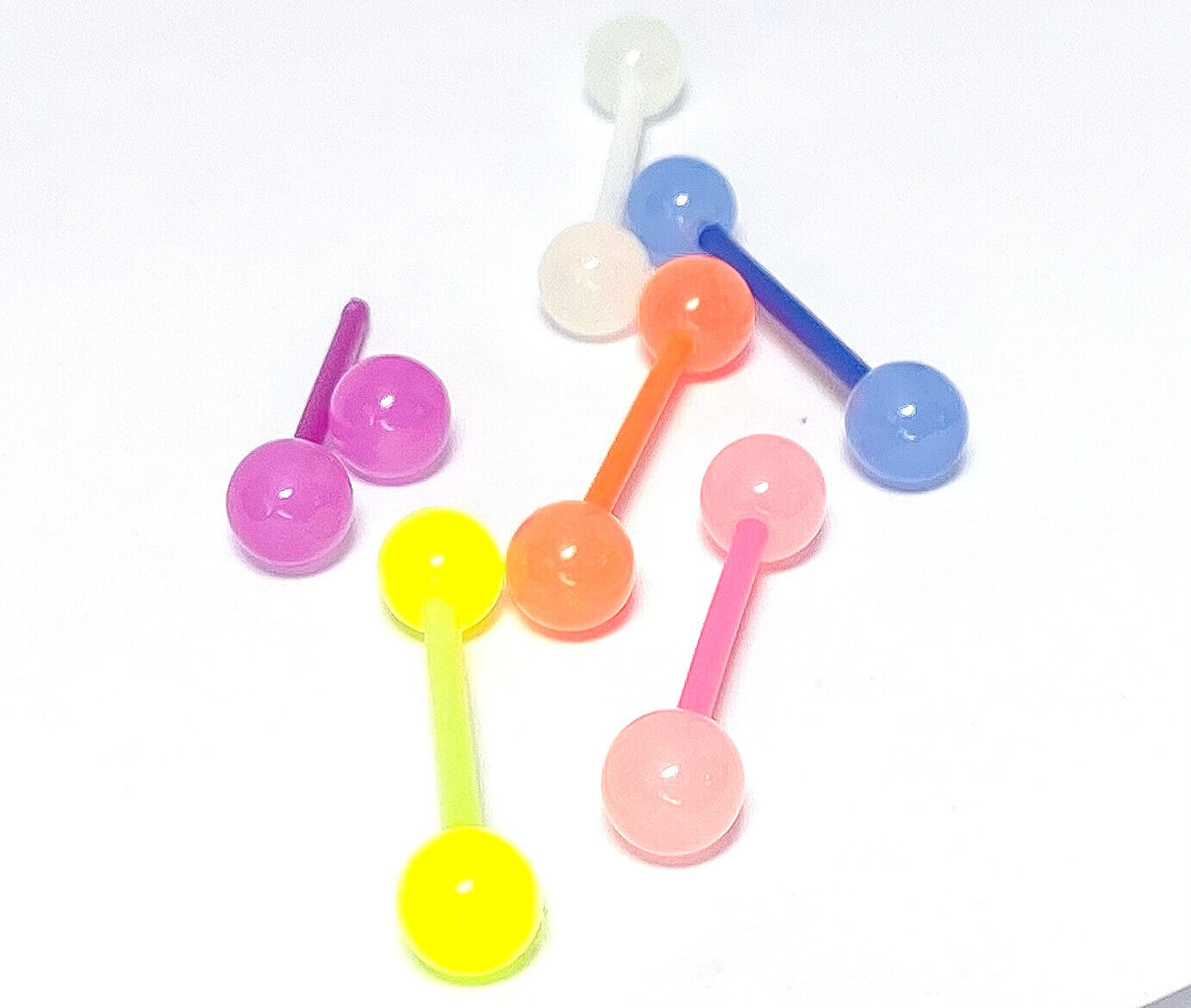 6pc Value Pack Glow in the Dark Tongue Rings 14g Tounge Body Jewelry No Metal
