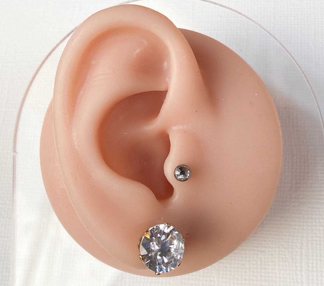 PAIR Gold Ion Plated Stud Earrings Prong Set Round Clear Gem 316L Surgical Steel