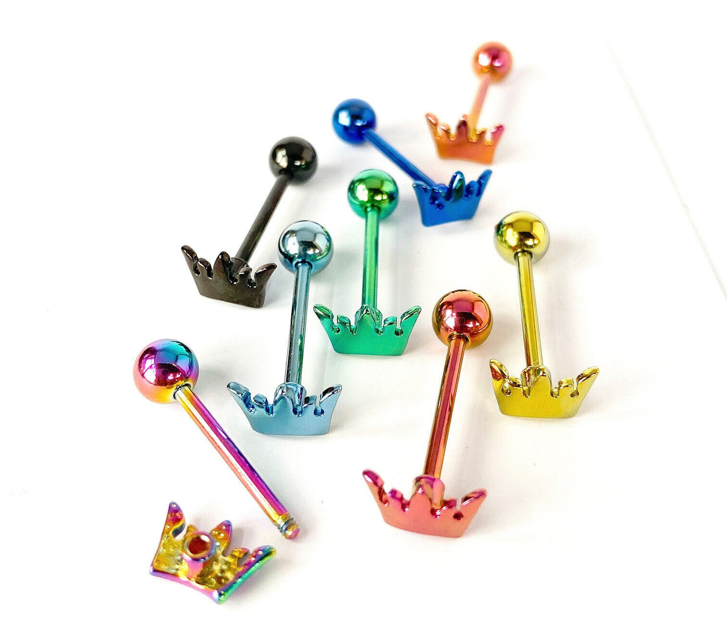 1pc Crown Design Tongue Ring Titanium Anodized 14g Tounge Barbell Body Jewelry