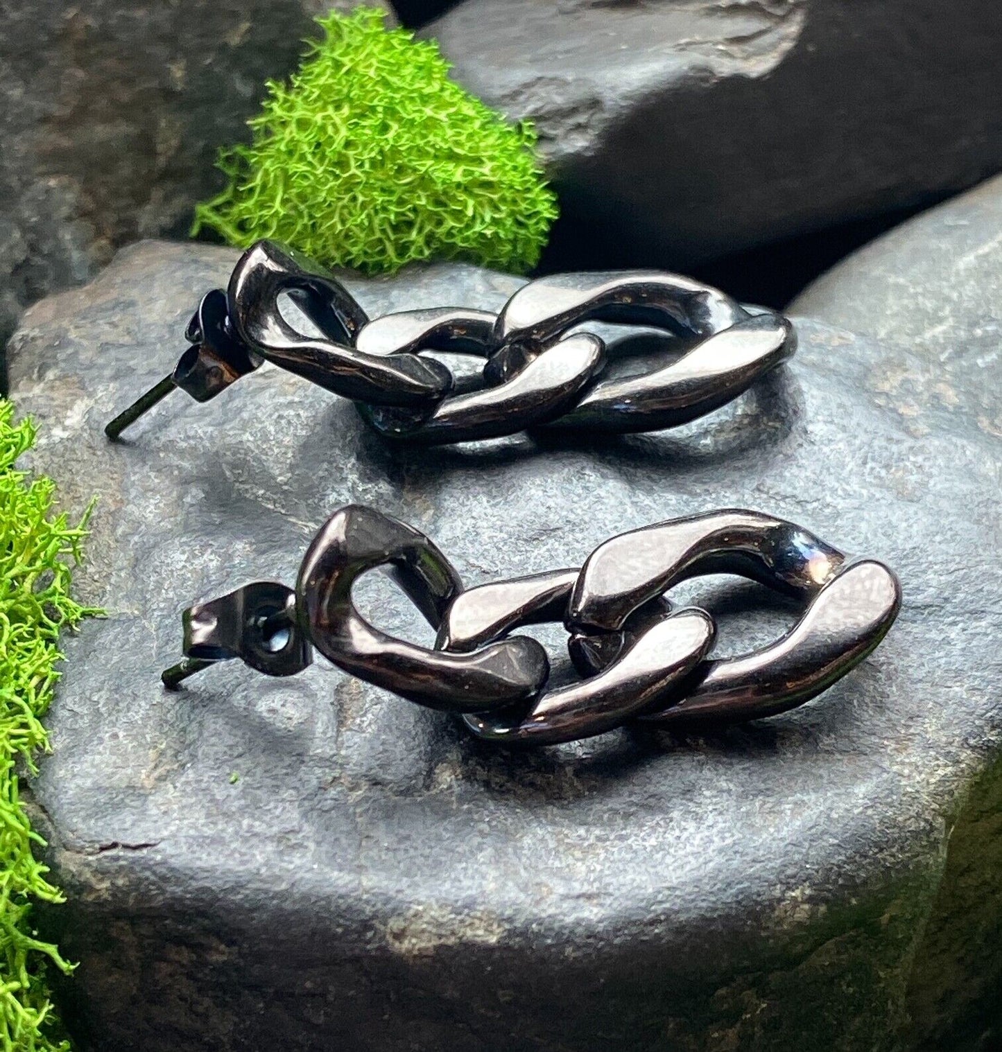 PAIR Chain Link Dangle Earring Studs 316L Surgical Steel 20g (Color: Black)