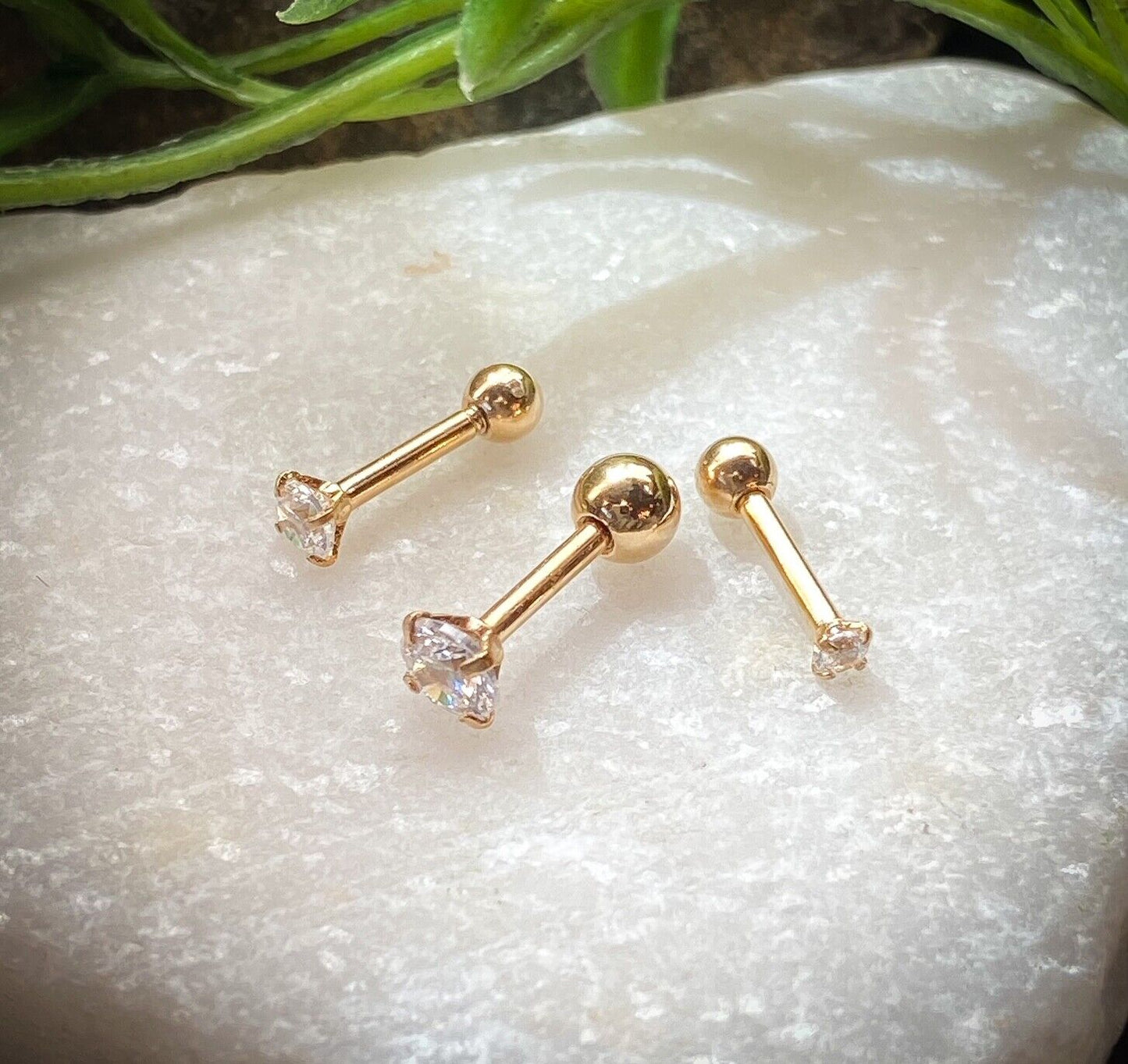 3pcs CZ Gem Tragus Rings Value Pack Cartilage Barbells Helix 16g Piercing (Color - Length: Gold - 6mm)