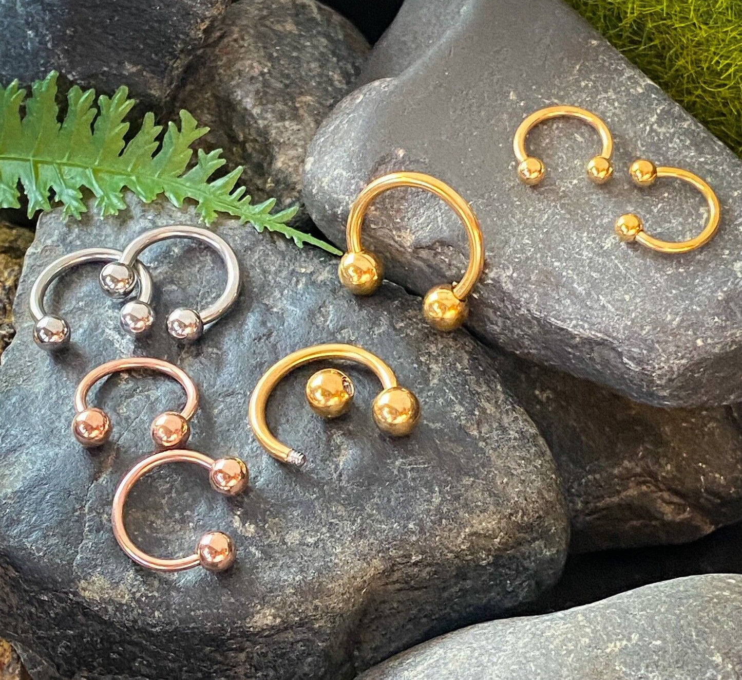 3 PAIR Value Pack Steel, Gold and Rose Gold Circular Barbells Horseshoes 16g 14g