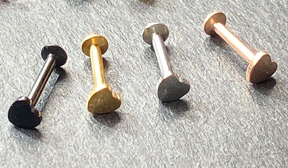 4pc Value Pack Ion Plated Steel Internally Threaded Heart Labrets / Monroes (Length: 8 mm)