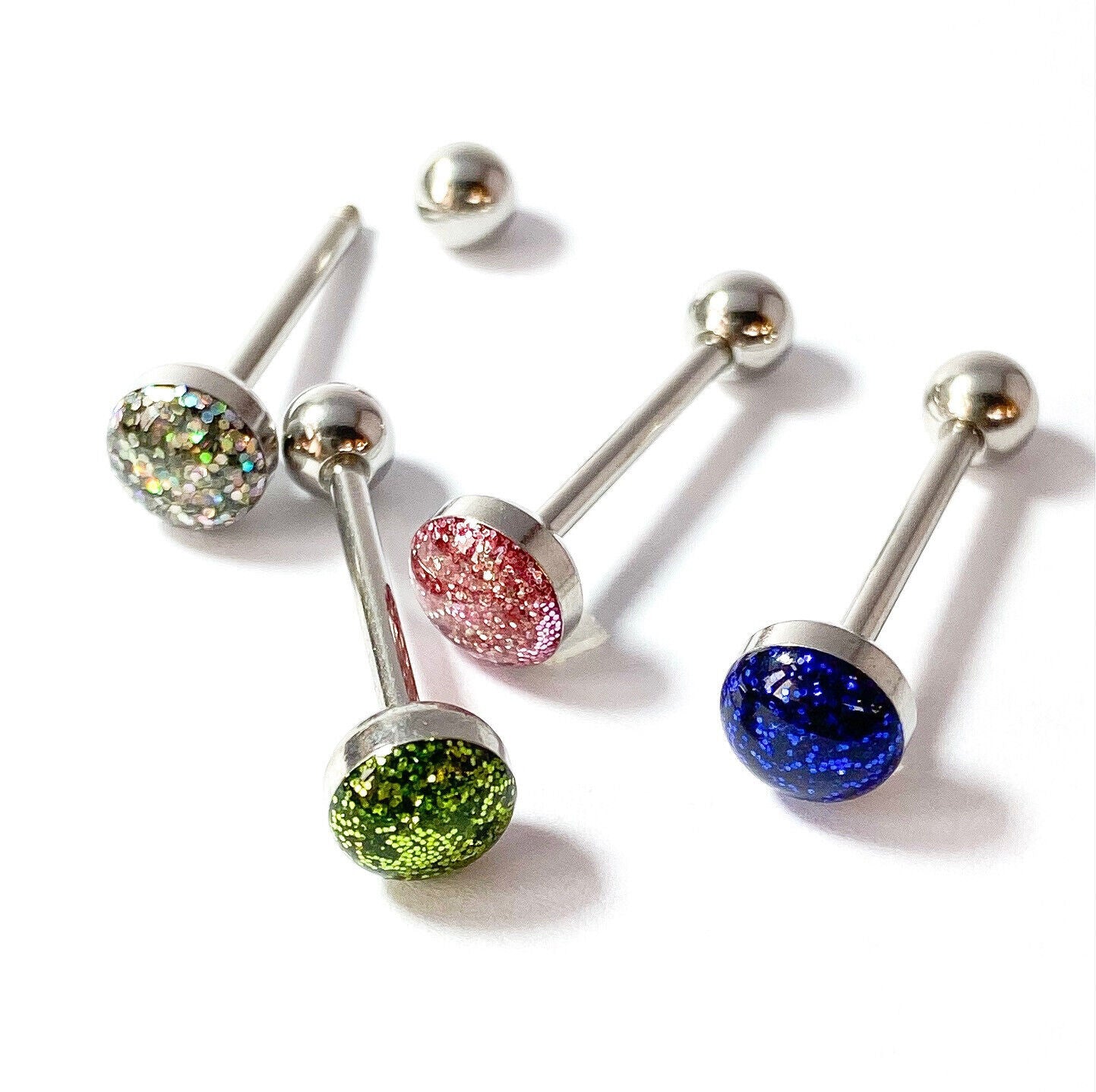 4pc Value Pack Glitter Ball Steel Tongue Rings 14g Tounge Body Jewelry