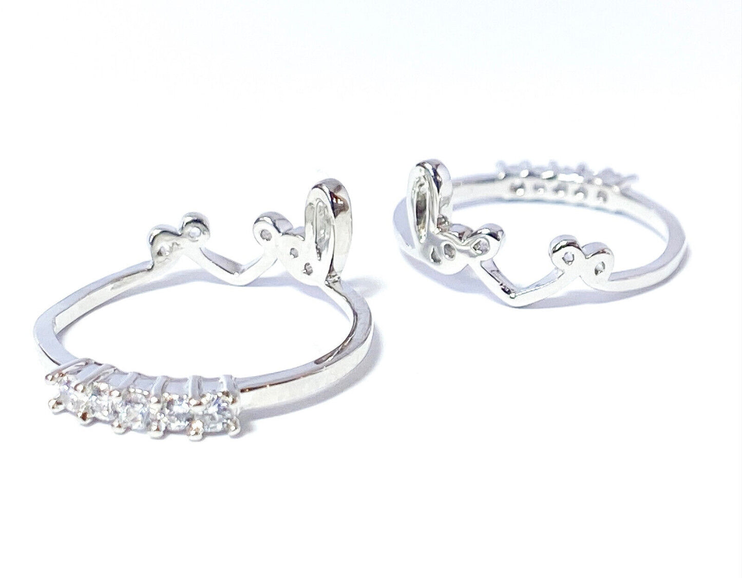 1pc Two-Way Love Crown & Lined CZ Gems Finger or Toe Ring, Mid Ring, Size 3