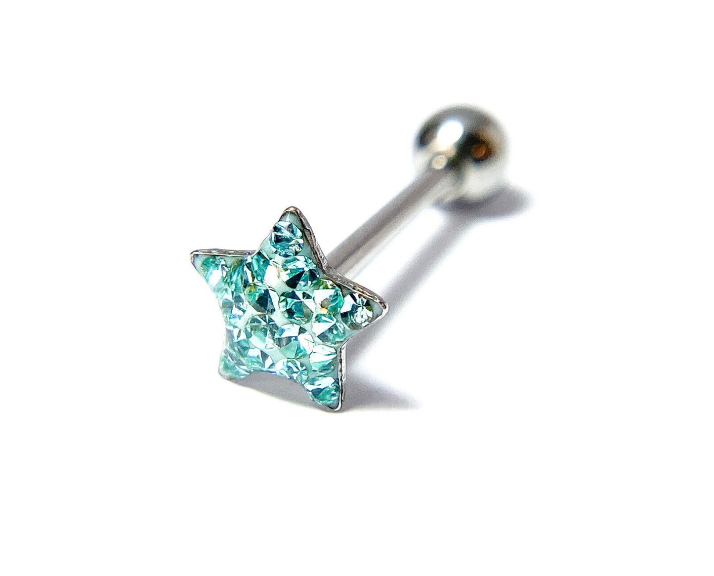 1pc Epoxy Coated Star Paved Crystals Tongue Tounge Ring (Color: Aqua)
