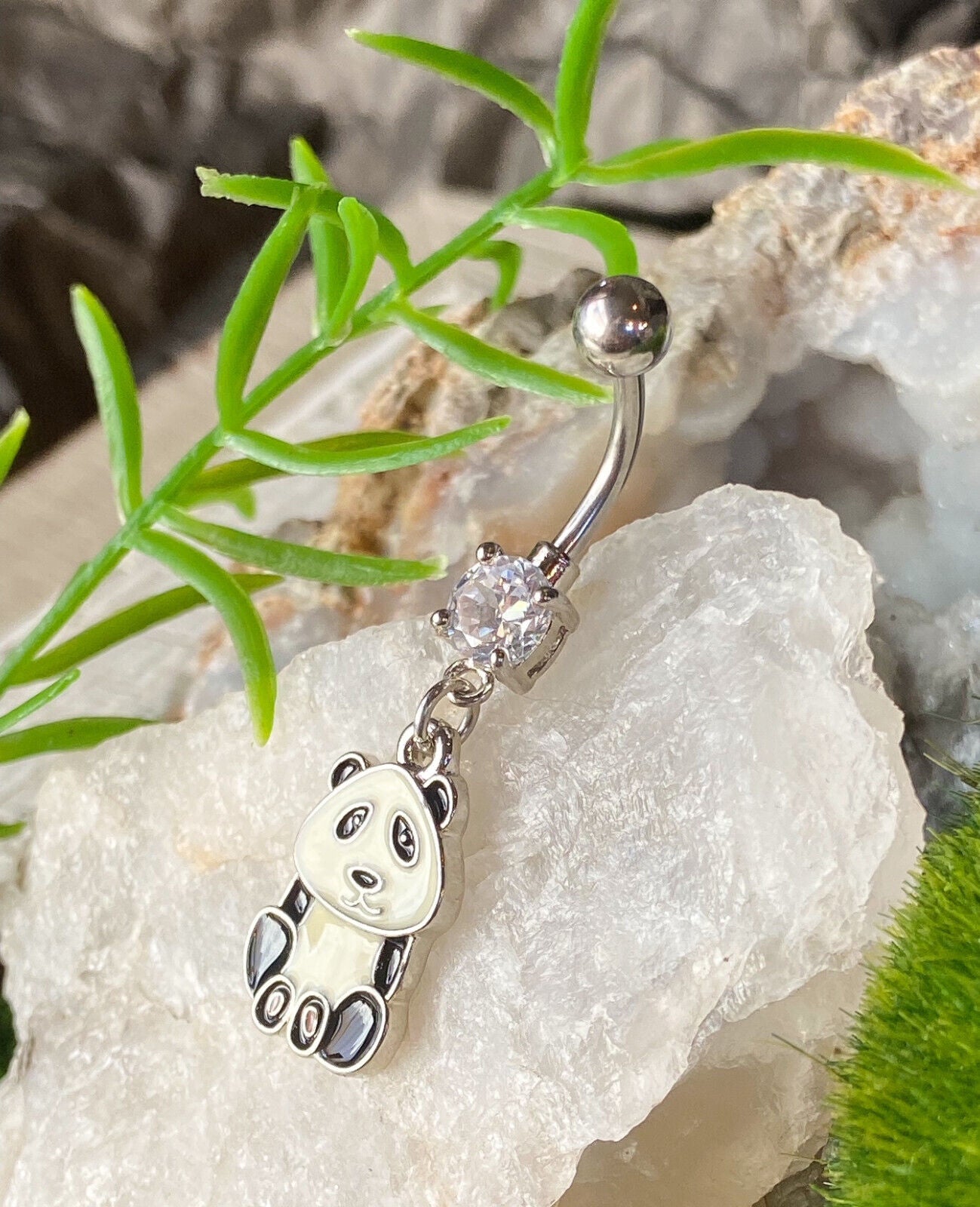 Panda Bear Clear Gem Dangle Belly Ring Navel Piercing Pierced Naval Body Jewelry