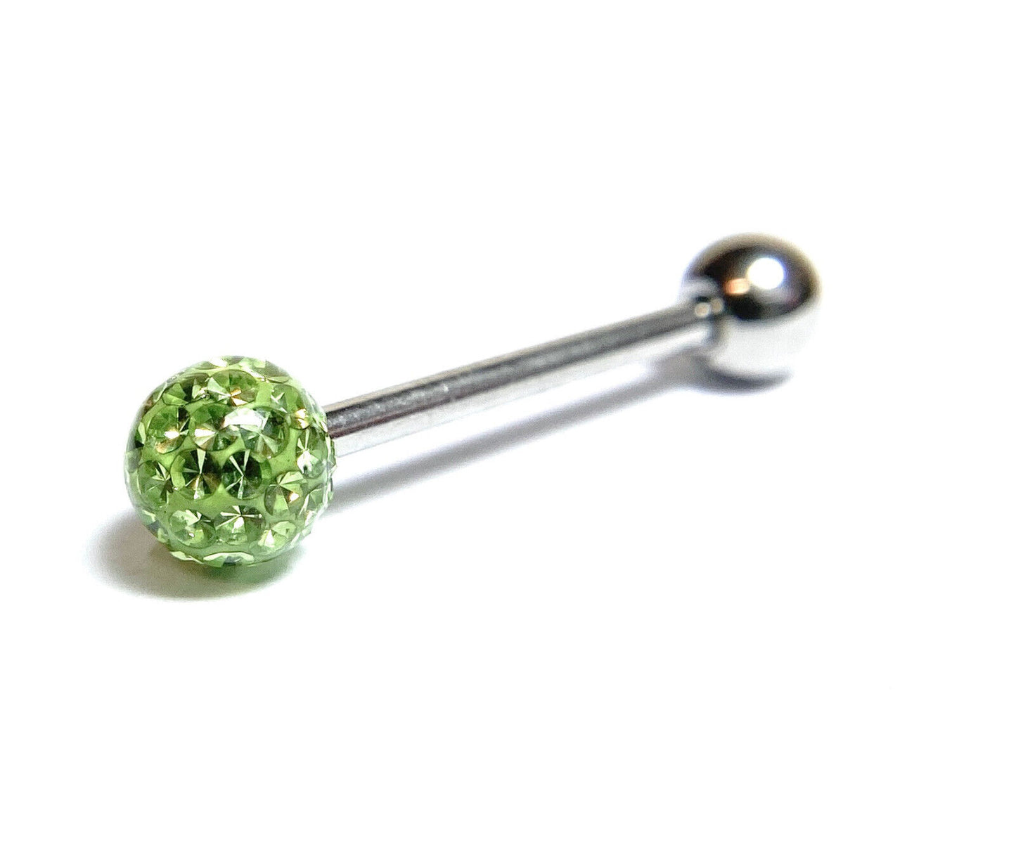 Epoxy Coated Ferido Gem Ball Tongue Tounge Ring - Gems CAN'T fall out! (Color: Light Green)