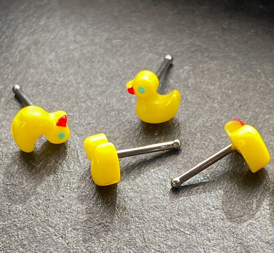 1pc Rubber Duck Nose Ring Ducky Surgical Steel- Choose L-Shaped or Straight Stud (Style: Straight Stud Post)