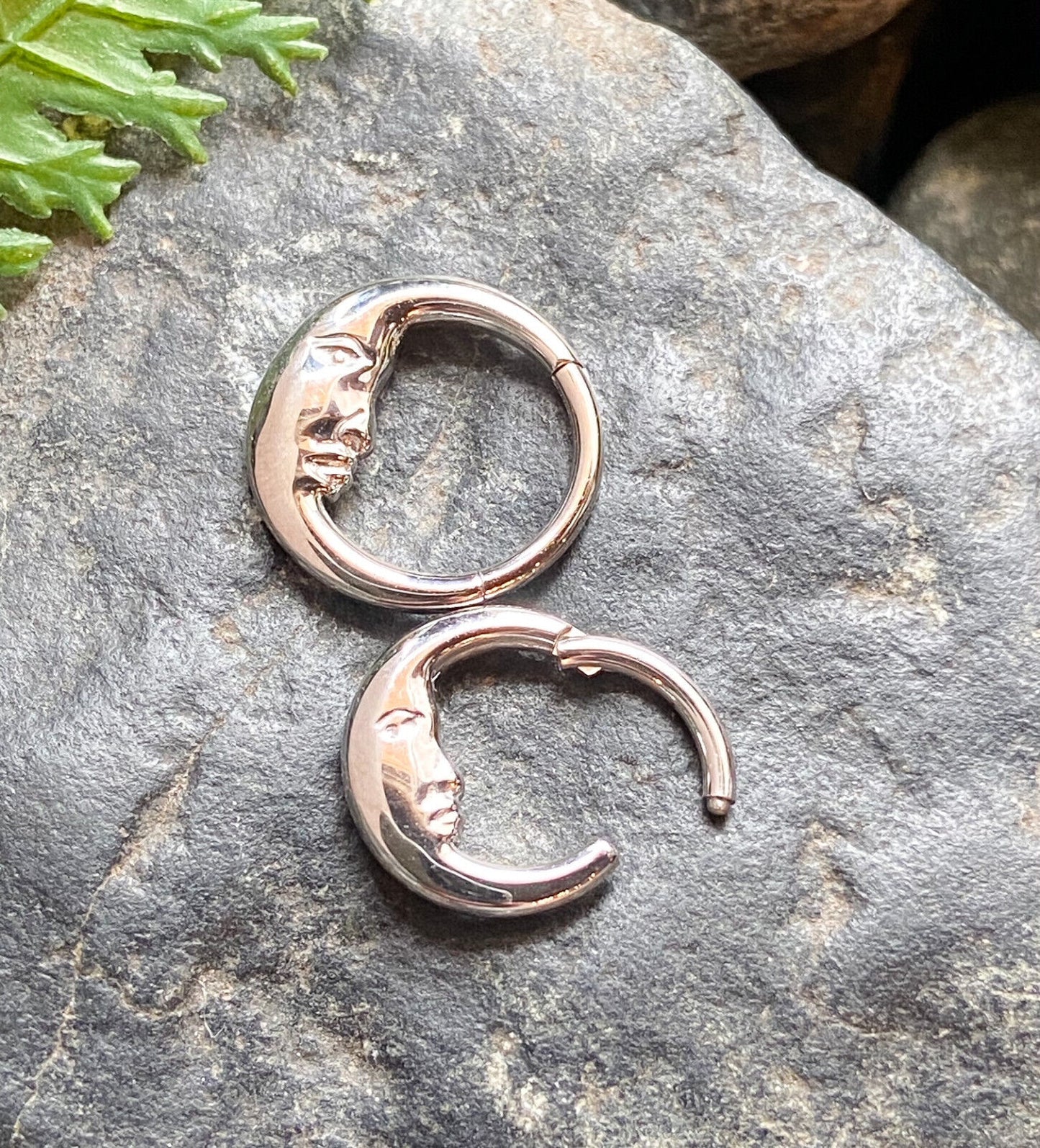 1pc Face of the Moon Hinged Segment Ring 16g Helix Septum Clicker Surgical Steel (Color: Silver)