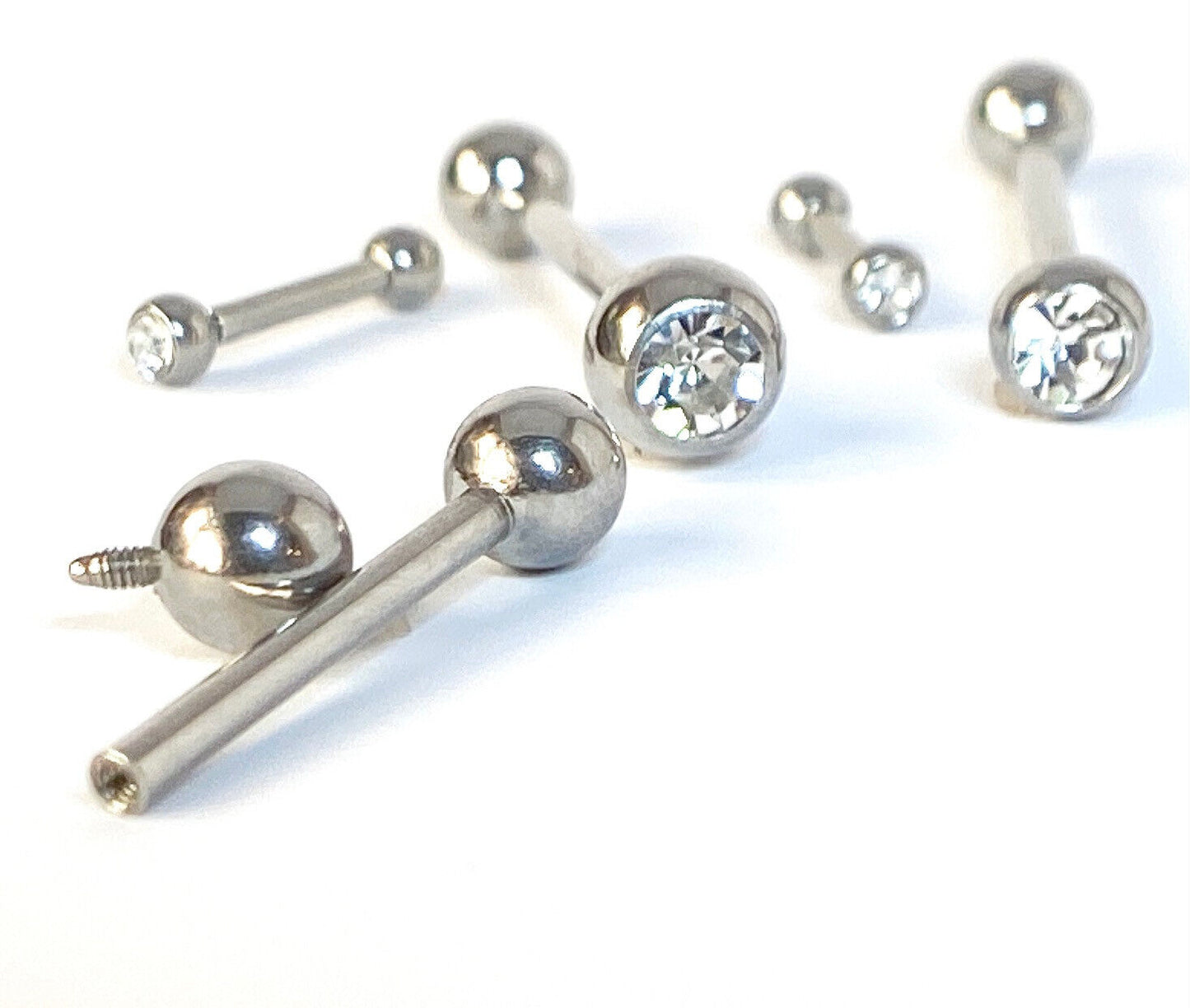 Clear Gem Internally Threaded 14g or 16g Barbell Tongue, Tragus, Nipple Ring
