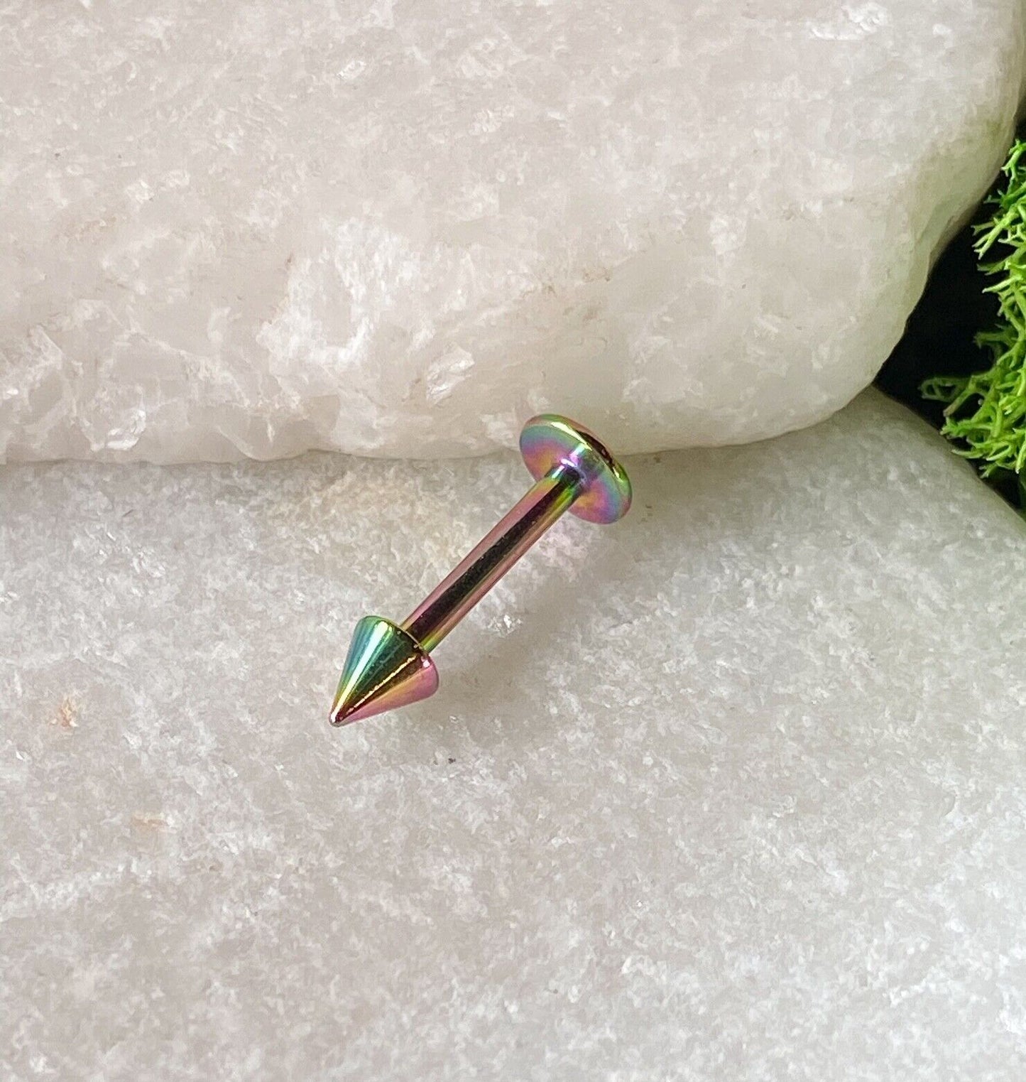 1pc Titanium Ion Plated 316L Surgical Steel Spiked Labret, Monroe Stud Lip Ring (Color: Multi-Color)