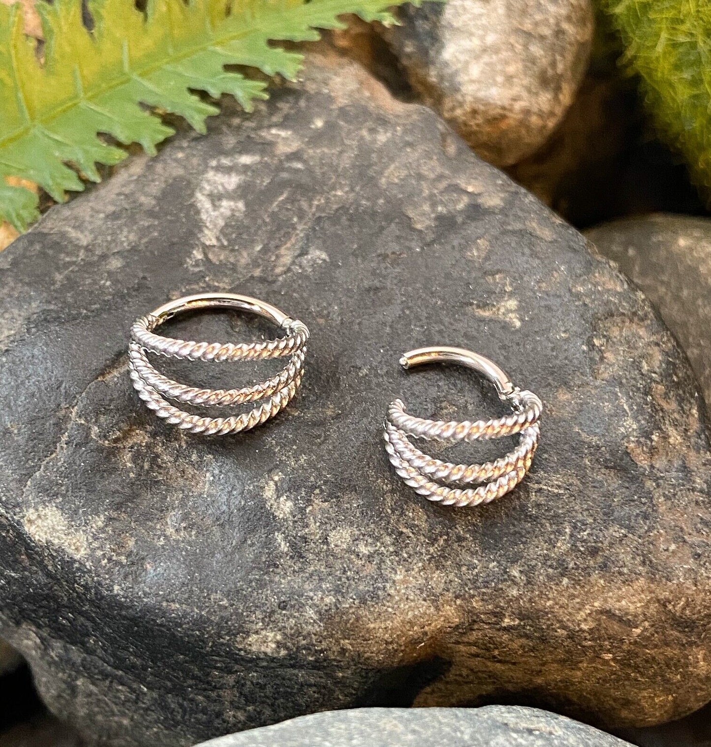 1pc Triple Braided Hinged Segment Ring 16g Helix Septum Clicker Surgical Steel (Color: Silver)