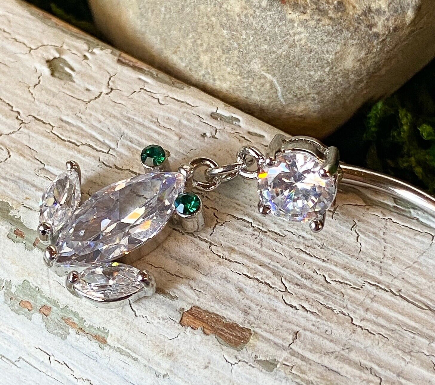 Crystal Gem Frog Dangle Belly Ring Pierced Navel 14g 316L Surgical Steel