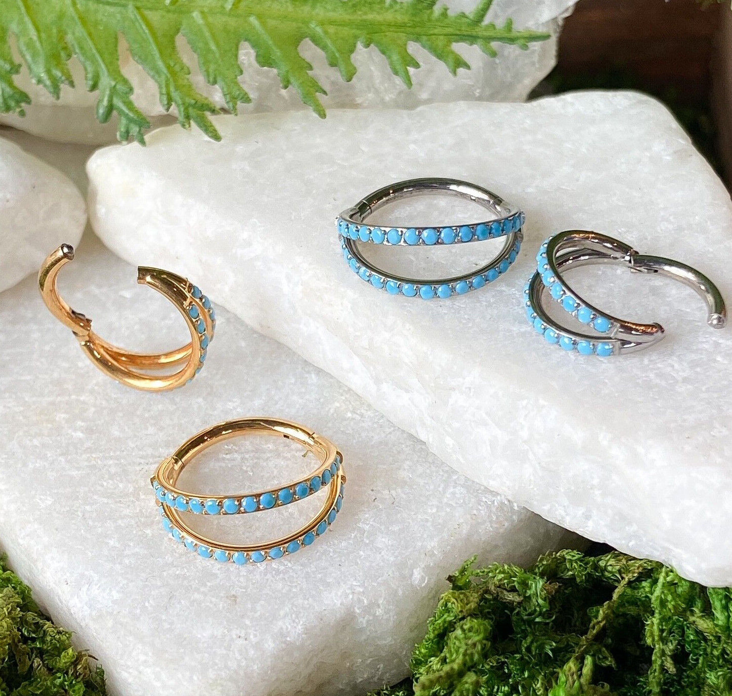1pc Titanium Hinged Segment Ring Double Outer Turquoise Septum Hoop Helix Daith