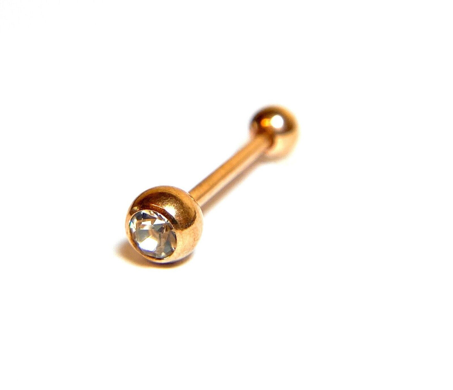 1pc Gem Ball Rose Gold Ion Plated 316L Surgical Steel Tongue Ring Tounge Barbell (Gem Color: Clear)