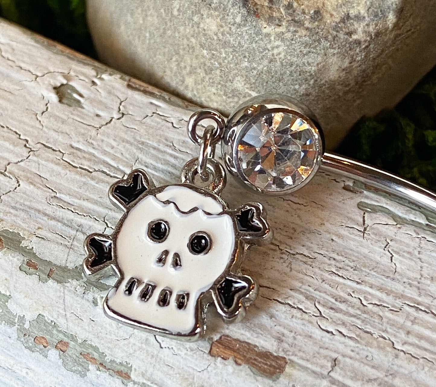 Skull & Crossbones Clear Gem Belly Ring Navel Piercing Pierced Naval